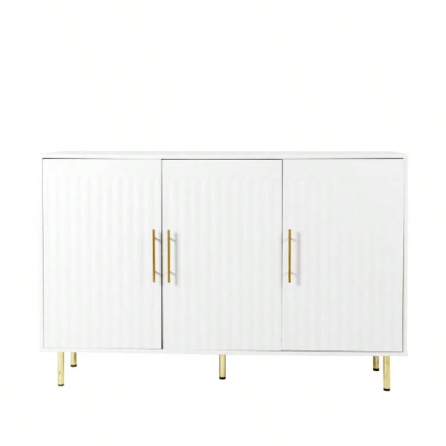 3 - Door Large Storage Sideboard with Gold Handles Kitchen, Dining Room and Living Room. 55.12 Accent White Buffet Cabinet, Coffee Bar Sideboard Cabinet with 3 doors White