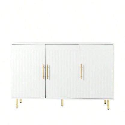 3 - Door Large Storage Sideboard with Gold Handles Kitchen, Dining Room and Living Room. 55.12 Accent White Buffet Cabinet, Coffee Bar Sideboard Cabinet with 3 doors White