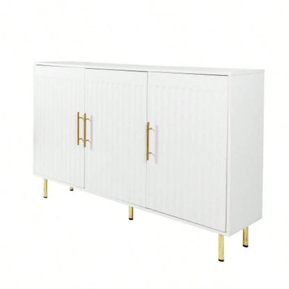 3 - Door Large Storage Sideboard with Gold Handles Kitchen, Dining Room and Living Room. 55.12 Accent White Buffet Cabinet, Coffee Bar Sideboard Cabinet with 3 doors White
