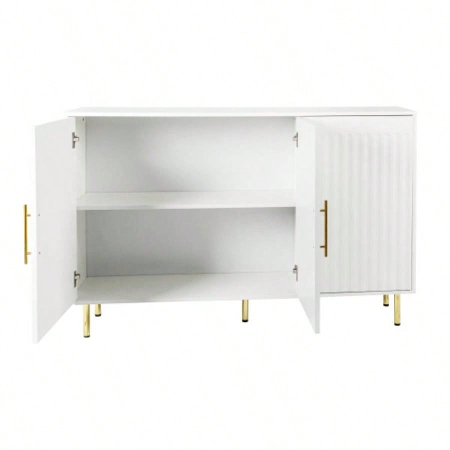 3 - Door Large Storage Sideboard with Gold Handles Kitchen, Dining Room and Living Room. 55.12 Accent White Buffet Cabinet, Coffee Bar Sideboard Cabinet with 3 doors White