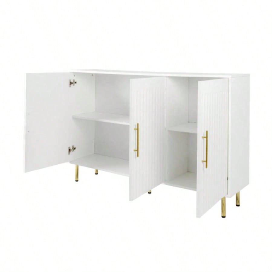 3 - Door Large Storage Sideboard with Gold Handles Kitchen, Dining Room and Living Room. 55.12 Accent White Buffet Cabinet, Coffee Bar Sideboard Cabinet with 3 doors White