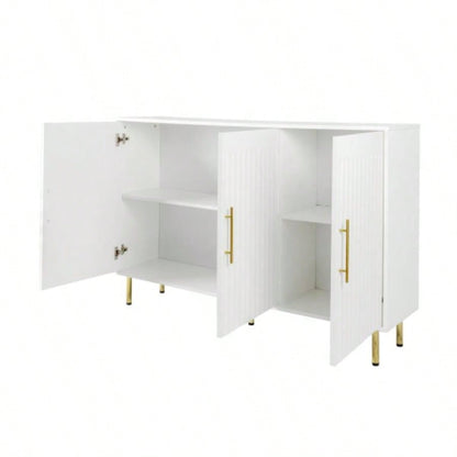 3 - Door Large Storage Sideboard with Gold Handles Kitchen, Dining Room and Living Room. 55.12 Accent White Buffet Cabinet, Coffee Bar Sideboard Cabinet with 3 doors White
