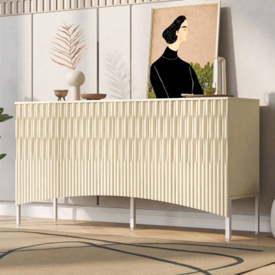 UStyle Elegant Sideboard Featuring Curved Bottom Doors with Arched Groove Design in a Stylish Four - Door Layout, Suitable Living Rooms, Entrance and Study