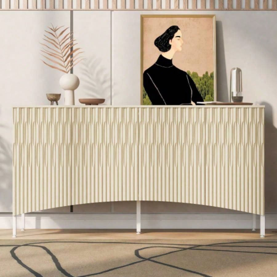 UStyle Elegant Sideboard Featuring Curved Bottom Doors with Arched Groove Design in a Stylish Four - Door Layout, Suitable Living Rooms, Entrance and Study