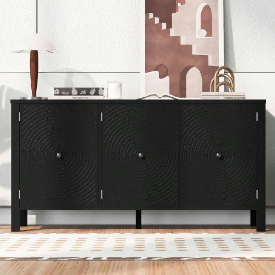 USTYLE Sideboard with Curved Swirl Patterned Doors and Artistic Three - Door Design, Suitable Living Rooms, Entrance and Study