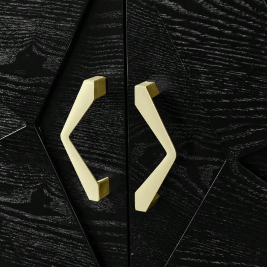 60 Mid Modern Sideboard Buffet Cabinet with Storage, TV Media Console, Storage Cabinet with Geometric Pattern Adjustable Shelves Kitchen Dining Living Room Entryway Hallway, Black