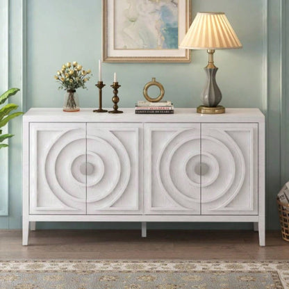 TREXM Retro Sideboard door with Circular Groove Design Round Metal Door Handle Entrance, Dinning Room, Living Room White