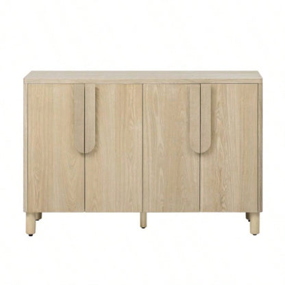 TREXM 4 - Door Buffet Cabinet with Storage, Wood Sideboard Cabinet with Unique Handles and Adjustable Shelves Dining Room, Kitchen, and Living Room Natural