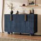 TREXM 54 Retro Buffet Cabinet with Storage, 4 - Door Vintage Fluted Sideboard Cabinet with Adjustable Shelves Dining Room, Kitchen, and Living Room Antique Navy