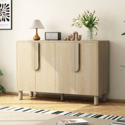 TREXM 4 - Door Buffet Cabinet with Storage, Wood Sideboard Cabinet with Unique Handles and Adjustable Shelves Dining Room, Kitchen, and Living Room Natural