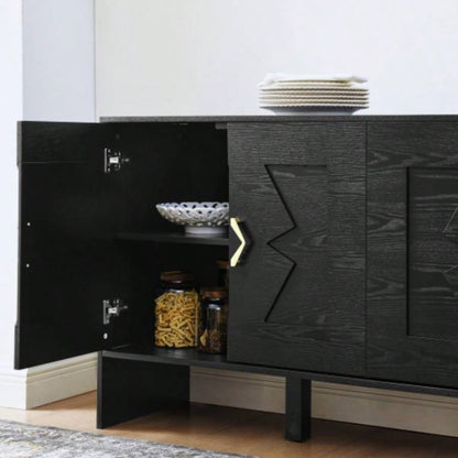 60 Mid Modern Sideboard Buffet Cabinet with Storage, TV Media Console, Storage Cabinet with Geometric Pattern Adjustable Shelves Kitchen Dining Living Room Entryway Hallway, Black