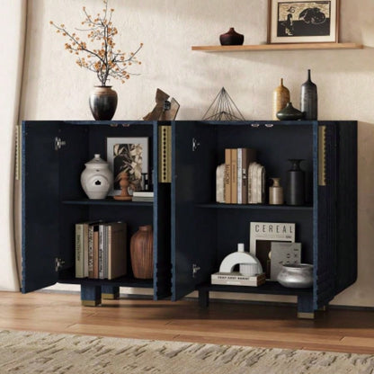 TREXM 54 Retro Buffet Cabinet with Storage, 4 - Door Vintage Fluted Sideboard Cabinet with Adjustable Shelves Dining Room, Kitchen, and Living Room Antique Navy