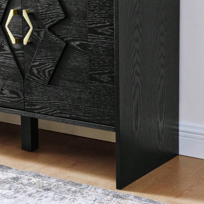 60 Mid Modern Sideboard Buffet Cabinet with Storage, TV Media Console, Storage Cabinet with Geometric Pattern Adjustable Shelves Kitchen Dining Living Room Entryway Hallway, Black