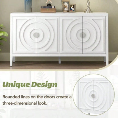 TREXM Retro Sideboard door with Circular Groove Design Round Metal Door Handle Entrance, Dinning Room, Living Room White