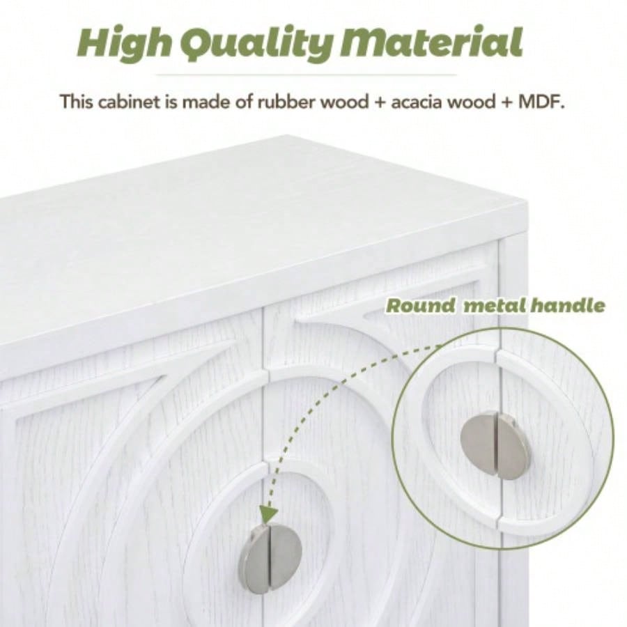 TREXM Retro Sideboard door with Circular Groove Design Round Metal Door Handle Entrance, Dinning Room, Living Room White