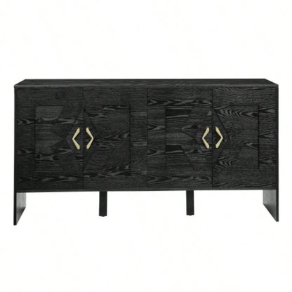 60 Mid Modern Sideboard Buffet Cabinet with Storage, TV Media Console, Storage Cabinet with Geometric Pattern Adjustable Shelves Kitchen Dining Living Room Entryway Hallway, Black
