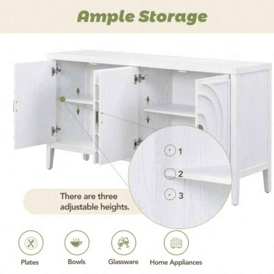 TREXM Retro Sideboard door with Circular Groove Design Round Metal Door Handle Entrance, Dinning Room, Living Room White