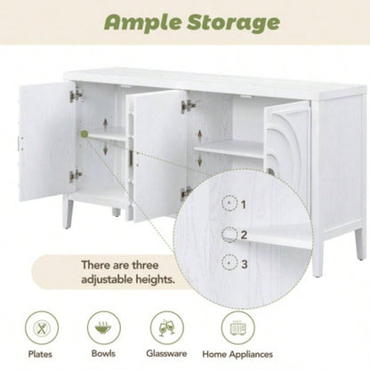 TREXM Retro Sideboard door with Circular Groove Design Round Metal Door Handle Entrance, Dinning Room, Living Room White