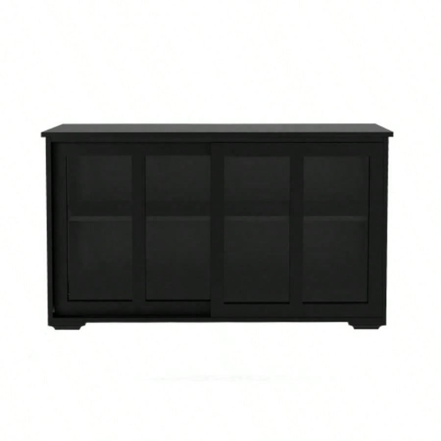 Kitchen Storage Stand Cupboard With Glass Door - Black