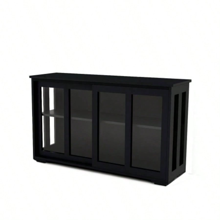Kitchen Storage Stand Cupboard With Glass Door - Black
