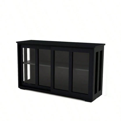 Kitchen Storage Stand Cupboard With Glass Door - Black