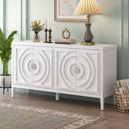 TREXM Retro Sideboard door with Circular Groove Design Round Metal Door Handle Entrance, Dinning Room, Living Room White