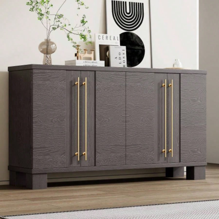 TREXM Sideboard Buffet Cabinet with Storage, Wood Sideboard with Adjustable Shelves and Gold Handles Kitchen, Dining Room and Living Room Taupe