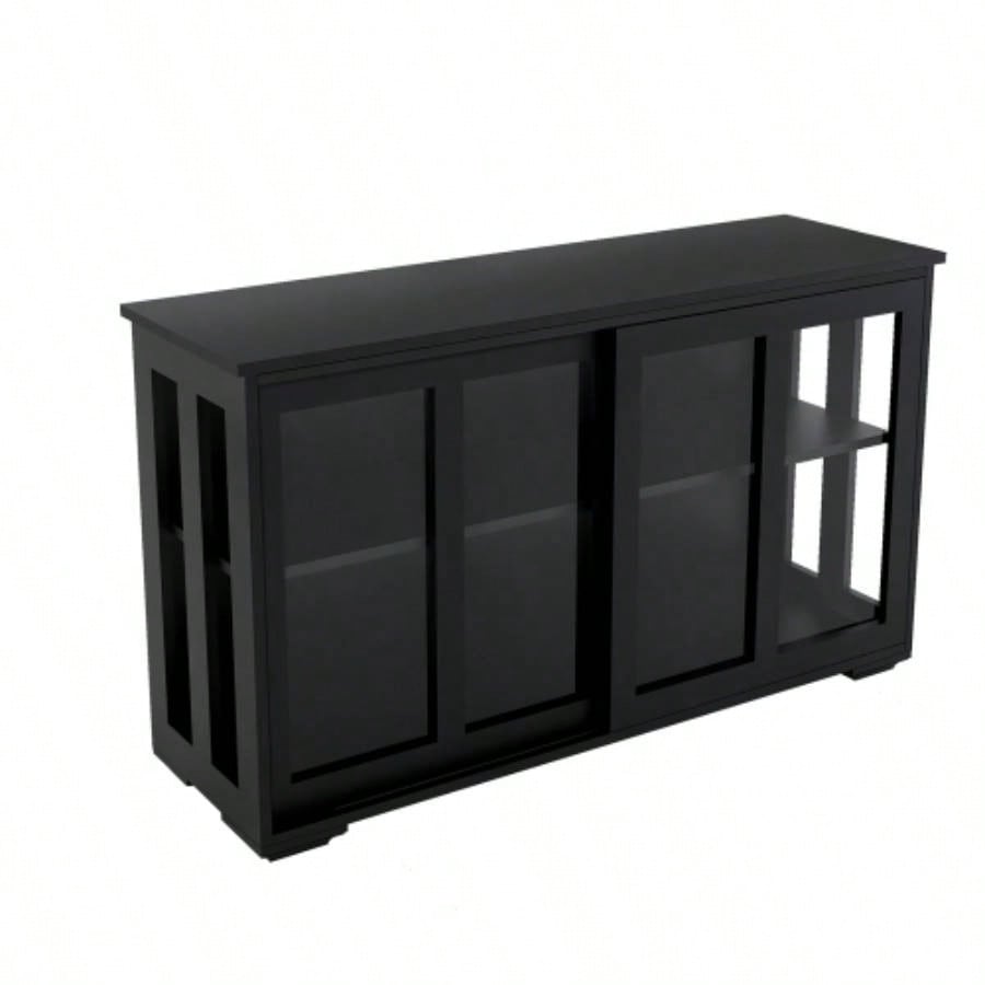Kitchen Storage Stand Cupboard With Glass Door - Black