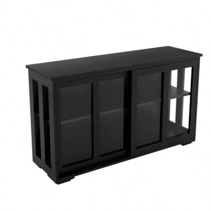 Kitchen Storage Stand Cupboard With Glass Door - Black