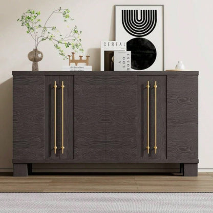 TREXM Sideboard Buffet Cabinet with Storage, Wood Sideboard with Adjustable Shelves and Gold Handles Kitchen, Dining Room and Living Room Taupe
