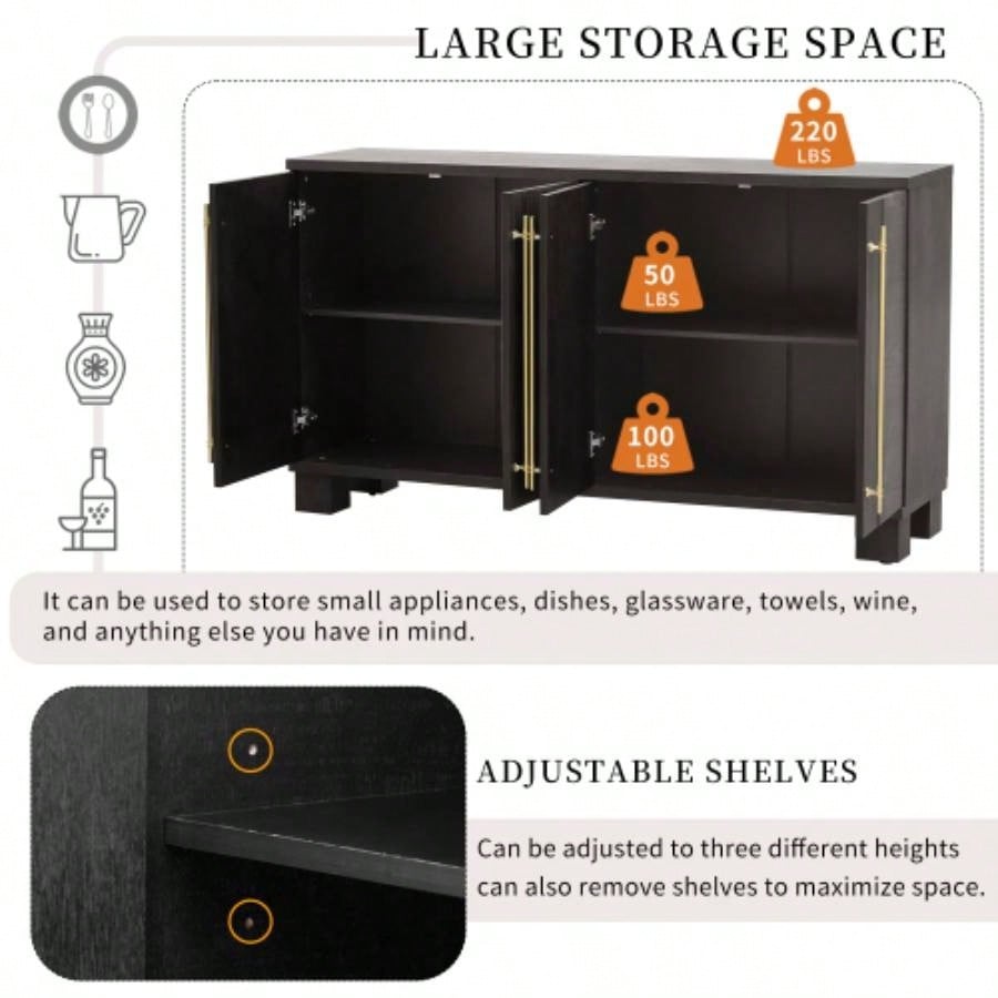 TREXM Sideboard Buffet Cabinet with Storage, Wood Sideboard with Adjustable Shelves and Gold Handles Kitchen, Dining Room and Living Room Taupe