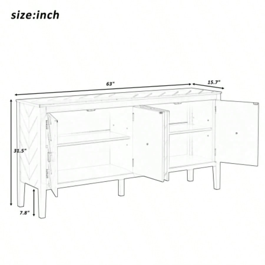 USTYLE 63 - Inch Four - Door Sideboard - Geometric Patterned Design with Vintage Metal Handles, Narrow Entryway Table Living Room, Foyer, and Hallway
