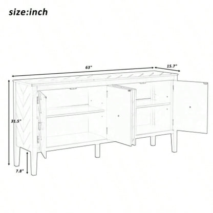 USTYLE 63 - Inch Four - Door Sideboard - Geometric Patterned Design with Vintage Metal Handles, Narrow Entryway Table Living Room, Foyer, and Hallway