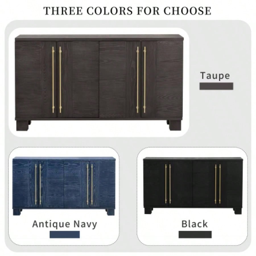TREXM Sideboard Buffet Cabinet with Storage, Wood Sideboard with Adjustable Shelves and Gold Handles Kitchen, Dining Room and Living Room Taupe