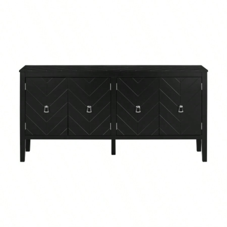USTYLE 63 - Inch Four - Door Sideboard - Geometric Patterned Design with Vintage Metal Handles, Narrow Entryway Table Living Room, Foyer, and Hallway