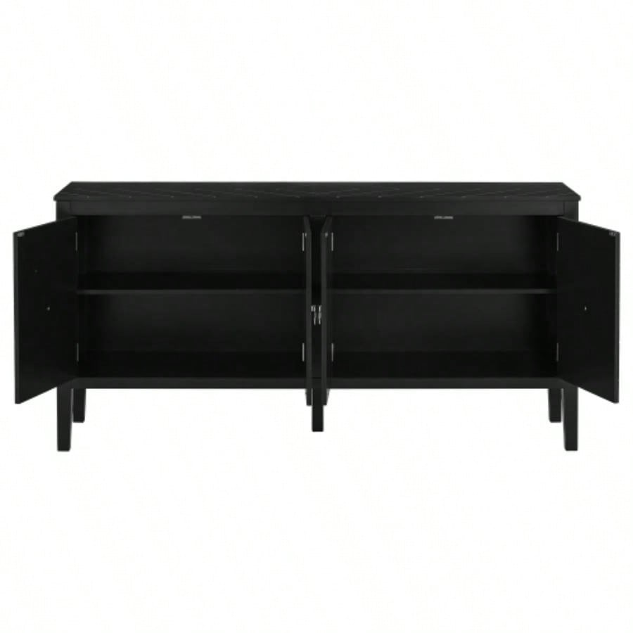 USTYLE 63 - Inch Four - Door Sideboard - Geometric Patterned Design with Vintage Metal Handles, Narrow Entryway Table Living Room, Foyer, and Hallway