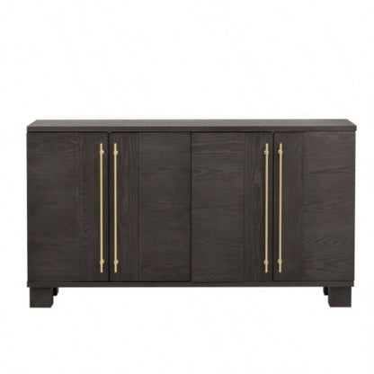 TREXM Sideboard Buffet Cabinet with Storage, Wood Sideboard with Adjustable Shelves and Gold Handles Kitchen, Dining Room and Living Room Taupe