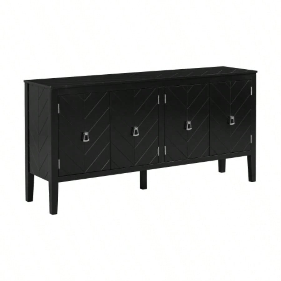 USTYLE 63 - Inch Four - Door Sideboard - Geometric Patterned Design with Vintage Metal Handles, Narrow Entryway Table Living Room, Foyer, and Hallway