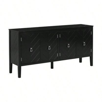 USTYLE 63 - Inch Four - Door Sideboard - Geometric Patterned Design with Vintage Metal Handles, Narrow Entryway Table Living Room, Foyer, and Hallway