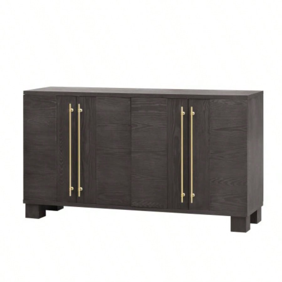 TREXM Sideboard Buffet Cabinet with Storage, Wood Sideboard with Adjustable Shelves and Gold Handles Kitchen, Dining Room and Living Room Taupe