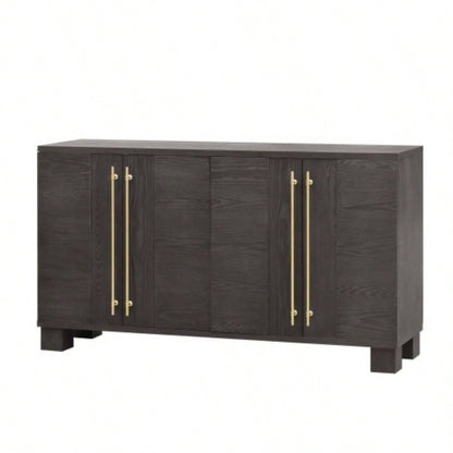 TREXM Sideboard Buffet Cabinet with Storage, Wood Sideboard with Adjustable Shelves and Gold Handles Kitchen, Dining Room and Living Room Taupe