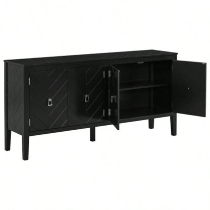 USTYLE 63 - Inch Four - Door Sideboard - Geometric Patterned Design with Vintage Metal Handles, Narrow Entryway Table Living Room, Foyer, and Hallway