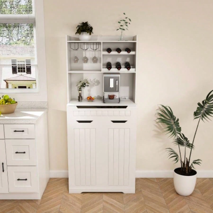 White Buffet Cabinet with Hutch - Modern Farmhouse Kitchen Storage Sideboard with 2 Drawers Barn Doors, Coffee Bar Station or Liquor Cabinet Dining Room, Living Room