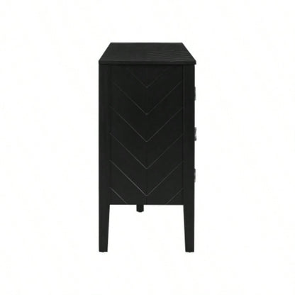 USTYLE 63 - Inch Four - Door Sideboard - Geometric Patterned Design with Vintage Metal Handles, Narrow Entryway Table Living Room, Foyer, and Hallway
