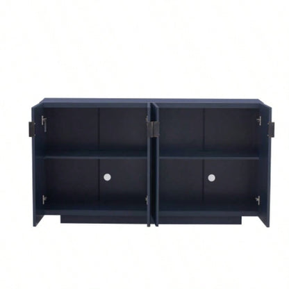 TREXM Buffet Cabinet with Storage, Sideboard Cabinet with Ample Storage Space, 4 Fluted Doors Credenza Storage Cabinet with Adjustable Shelves Dining Room and Living Room ANTIQUE NAVY