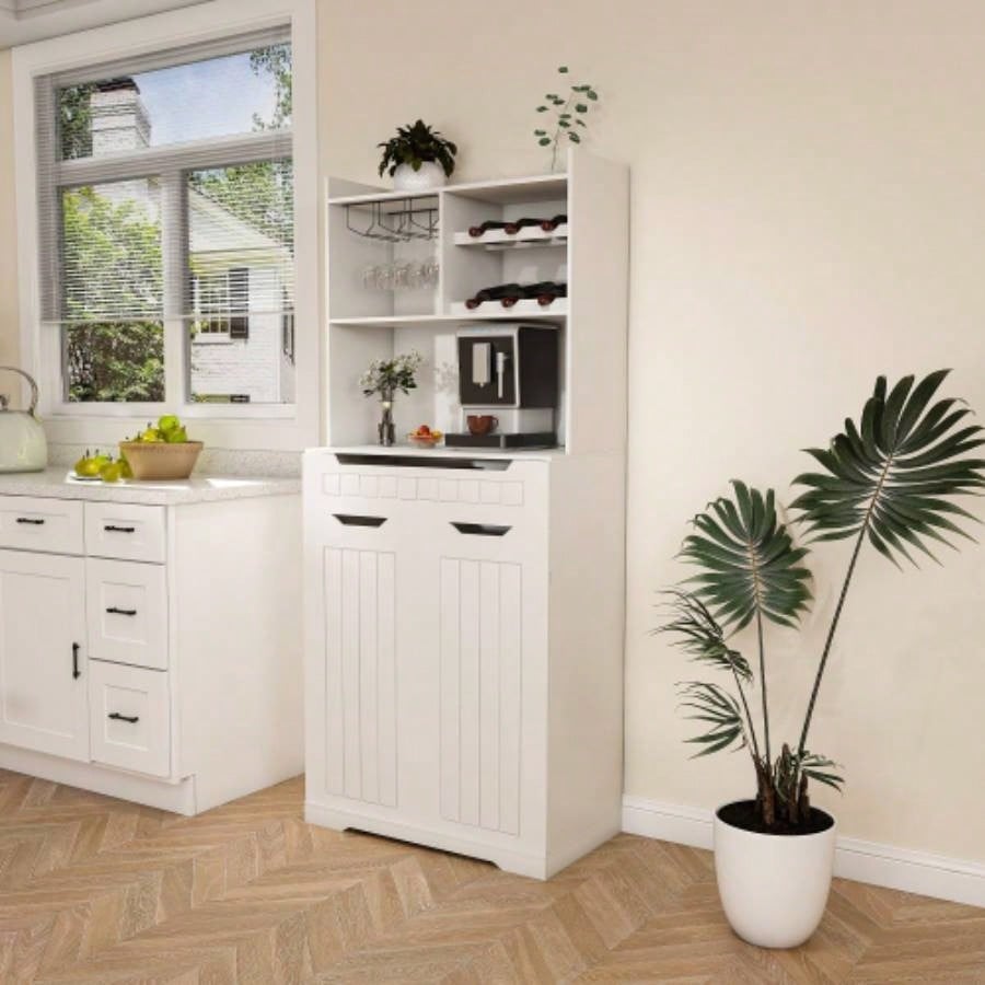 White Buffet Cabinet with Hutch - Modern Farmhouse Kitchen Storage Sideboard with 2 Drawers Barn Doors, Coffee Bar Station or Liquor Cabinet Dining Room, Living Room