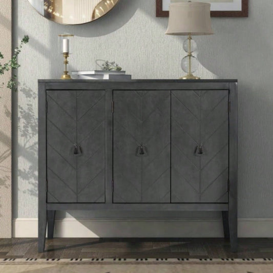 USTYLE Adjustable Shelf Storage Sideboard with 3 Retro Metal Handles and 4 Pinewood, Entryway, Living Room, Study Room, Dining Room