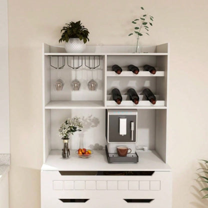 White Buffet Cabinet with Hutch - Modern Farmhouse Kitchen Storage Sideboard with 2 Drawers Barn Doors, Coffee Bar Station or Liquor Cabinet Dining Room, Living Room