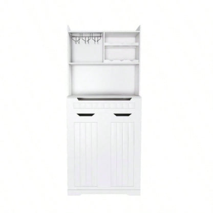 White Buffet Cabinet with Hutch - Modern Farmhouse Kitchen Storage Sideboard with 2 Drawers Barn Doors, Coffee Bar Station or Liquor Cabinet Dining Room, Living Room