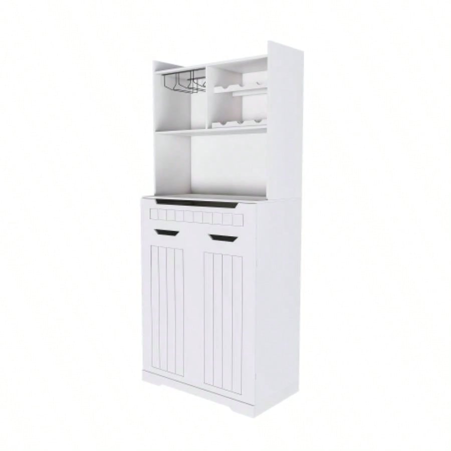 White Buffet Cabinet with Hutch - Modern Farmhouse Kitchen Storage Sideboard with 2 Drawers Barn Doors, Coffee Bar Station or Liquor Cabinet Dining Room, Living Room